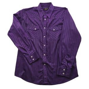 Liquid Western Shirt Mens XXL Purple Silk Blend Striped Snap Button Cowboy